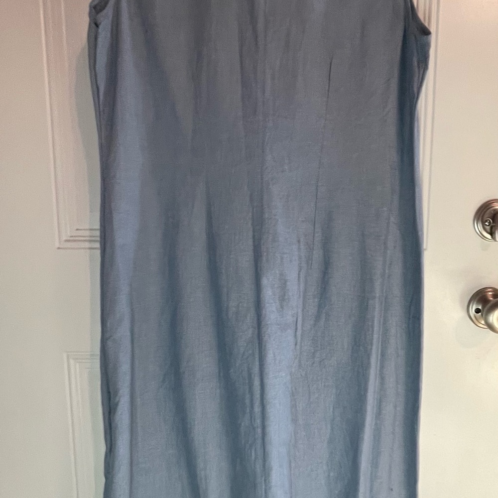 NWT Jennifer Moore Blue Chambray Maxi Shirt Dress Sleeveless - Picture 6 of 9